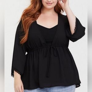 NWT Torrid 1 Black Chiffon Kimono Style Blouse